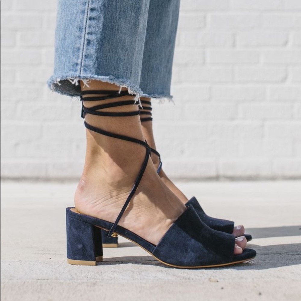 By Far Navy Blue Mules